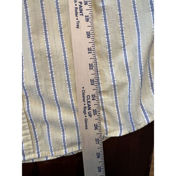 Land's End men's yellow short sleeve button front shirt size M , blue stripes, - Picture 5 of 7